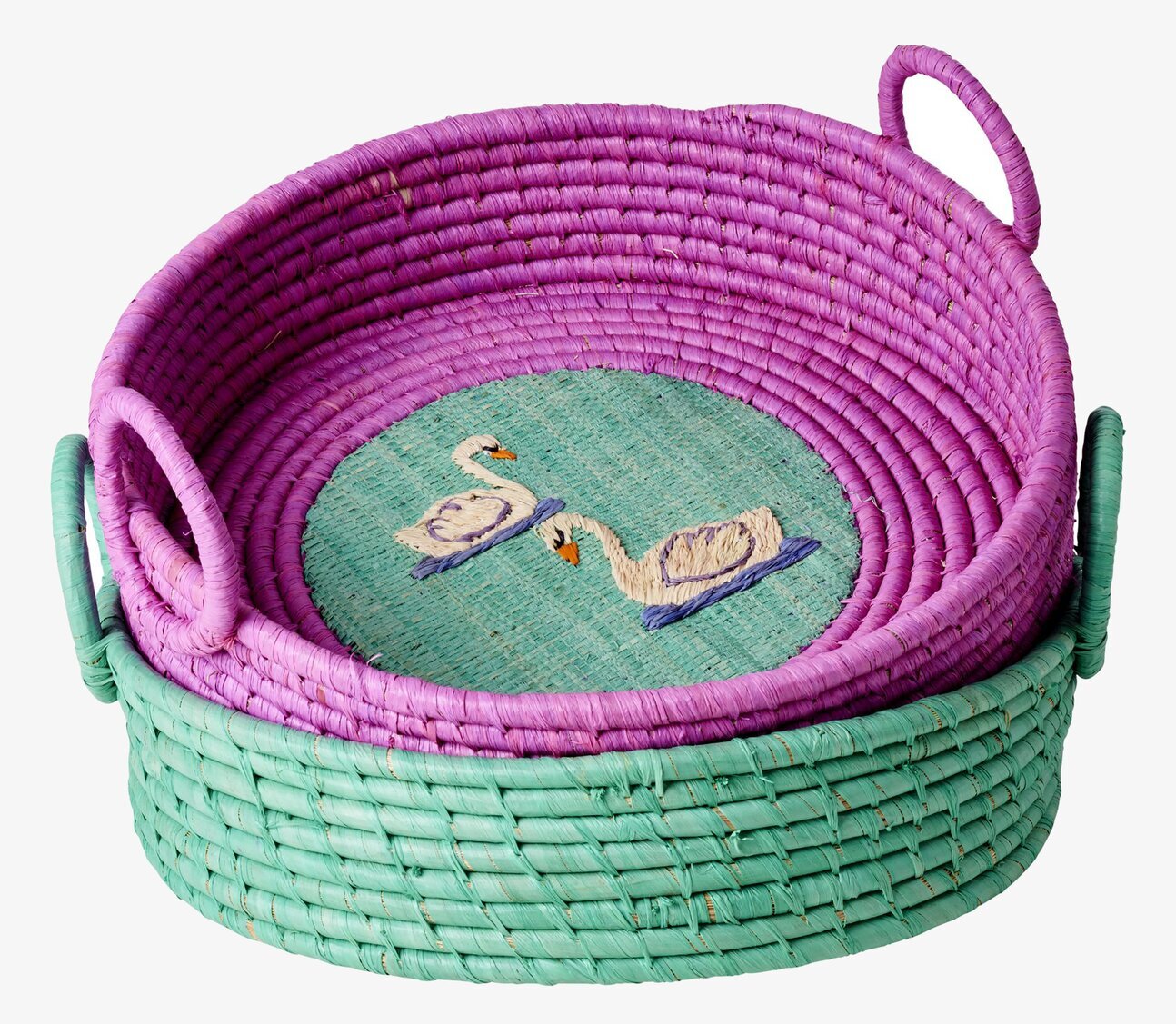 Rund Brödkorg Swan från Rice med lila insida och svanmotiv