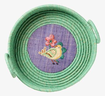 Rund Brödkorg Lovely Bird från Rice med fågelbroderi