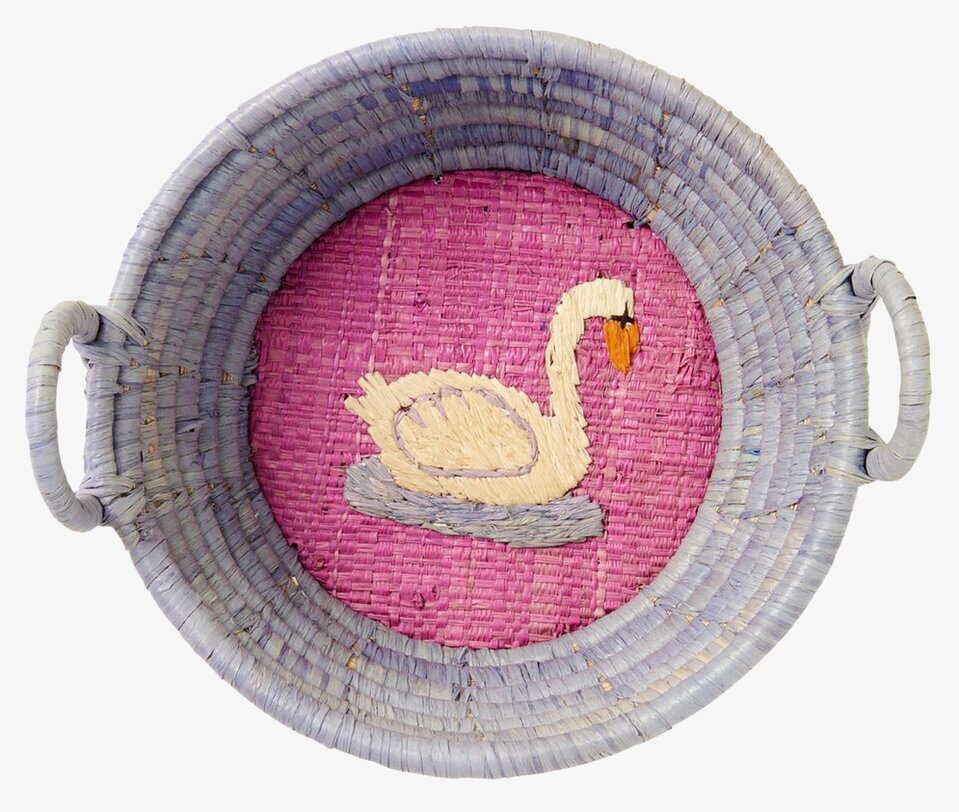 Minikorg Raffia Svan från Rice med handvävt svanmotiv