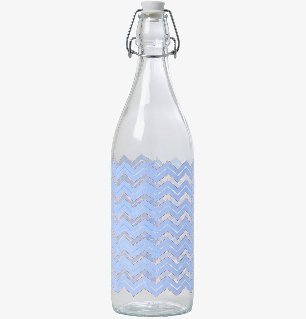 Glasflaska Chevron Print från Rice med ljusblå zigzag-linjer