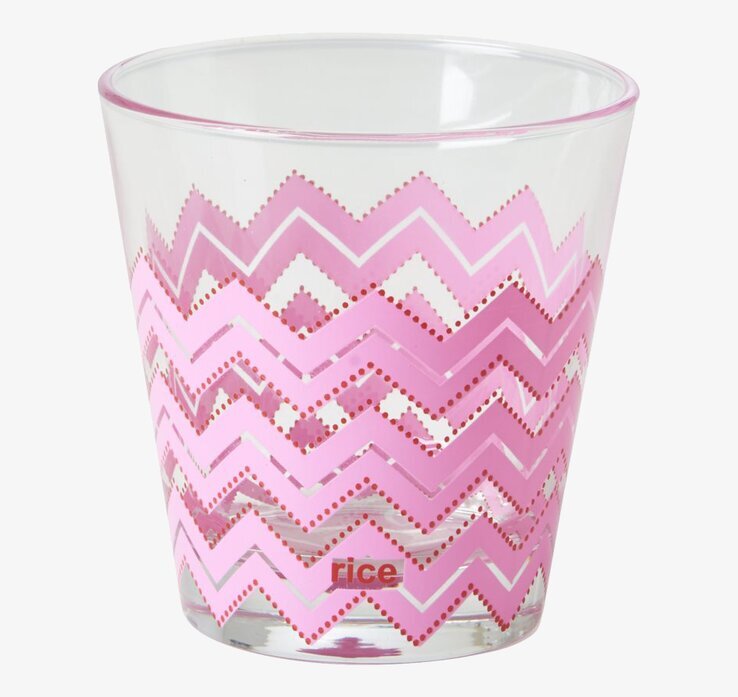 Glas Chevron Rosa från Rice med rosa chevronmönster och prickar