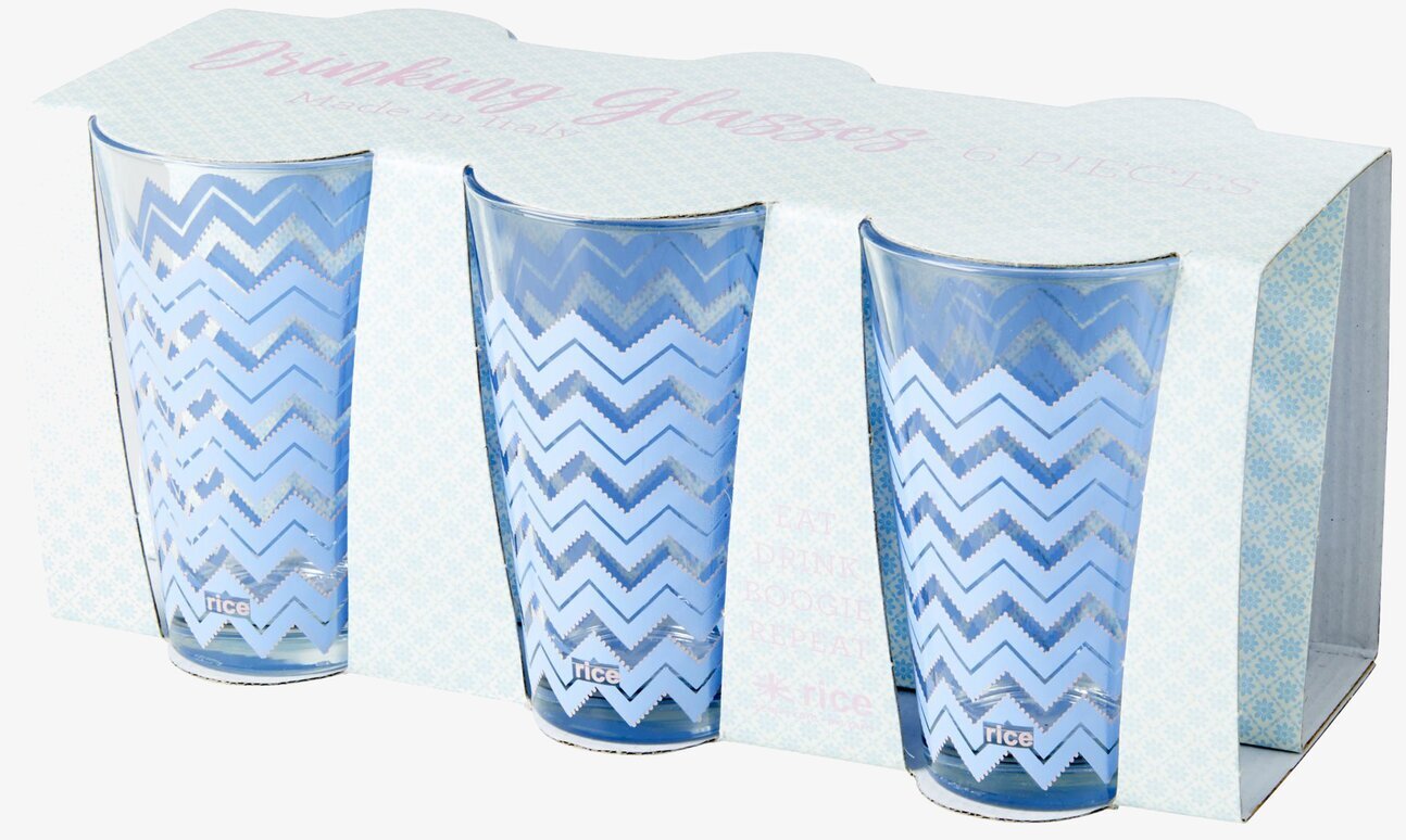 Glas Chevron Blå från Rice i en tryckt kartongförpackning