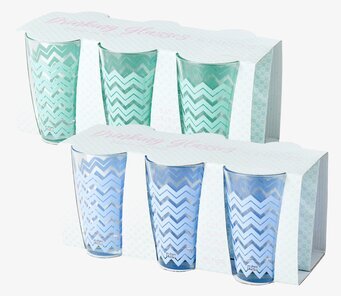 Glas Chevron Blå från Rice i set om tre med sicksack-mönster
