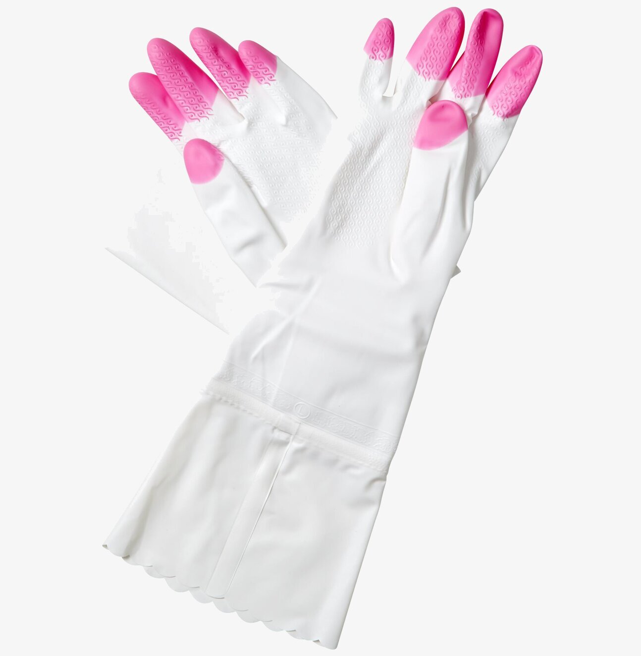 Diskhandskar från Rice med rosa fingertoppar och vågig kant