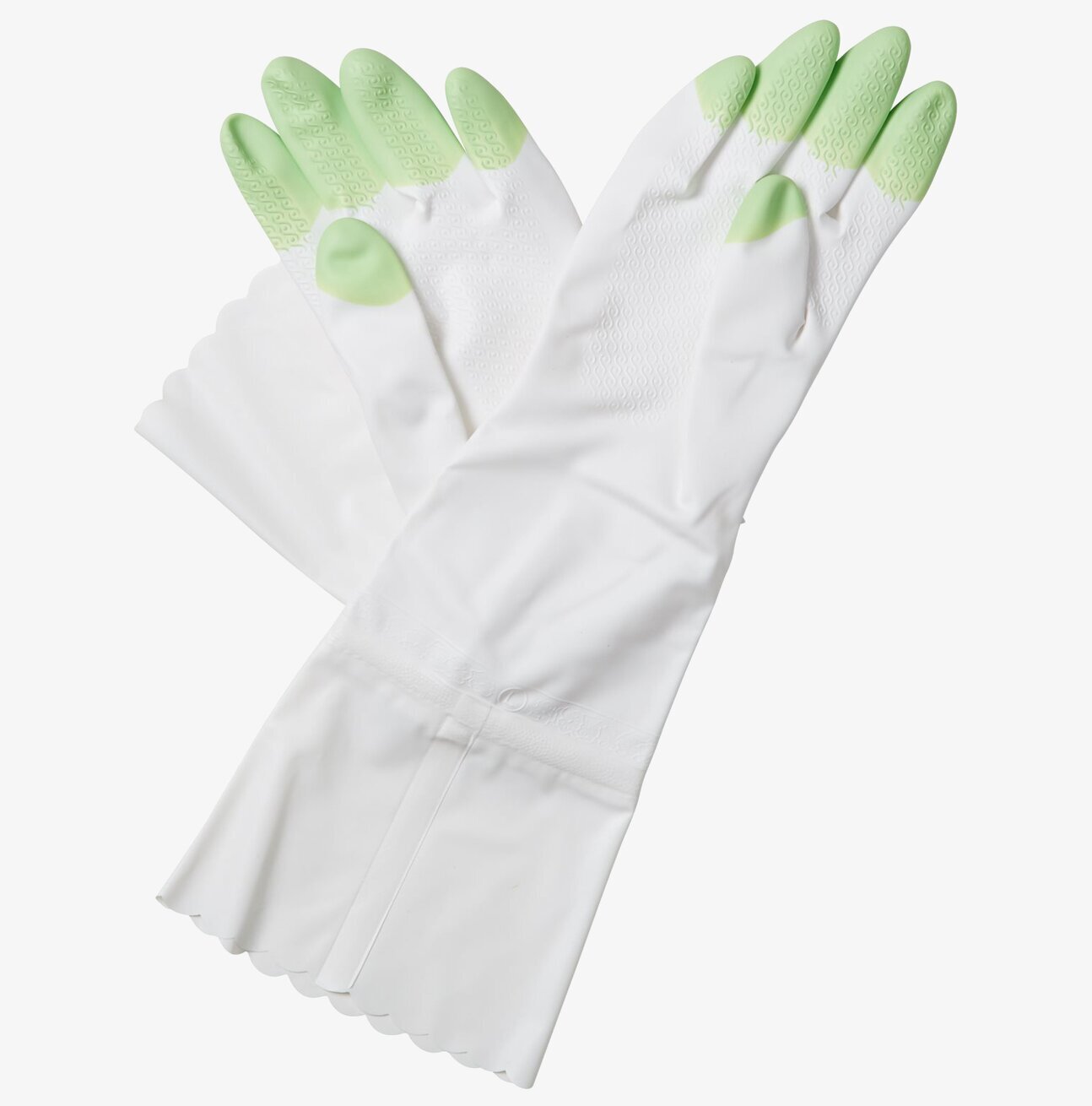 Diskhandskar från Rice med gröna fingertoppar och vågformade kanter