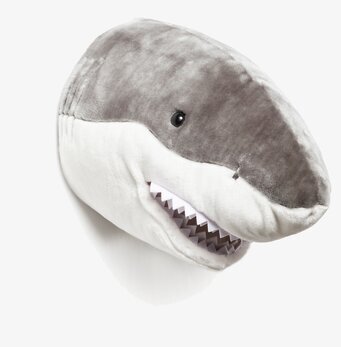 Djurhuvud Haj från Brigbys, realistisk väggdekoration i plysch
