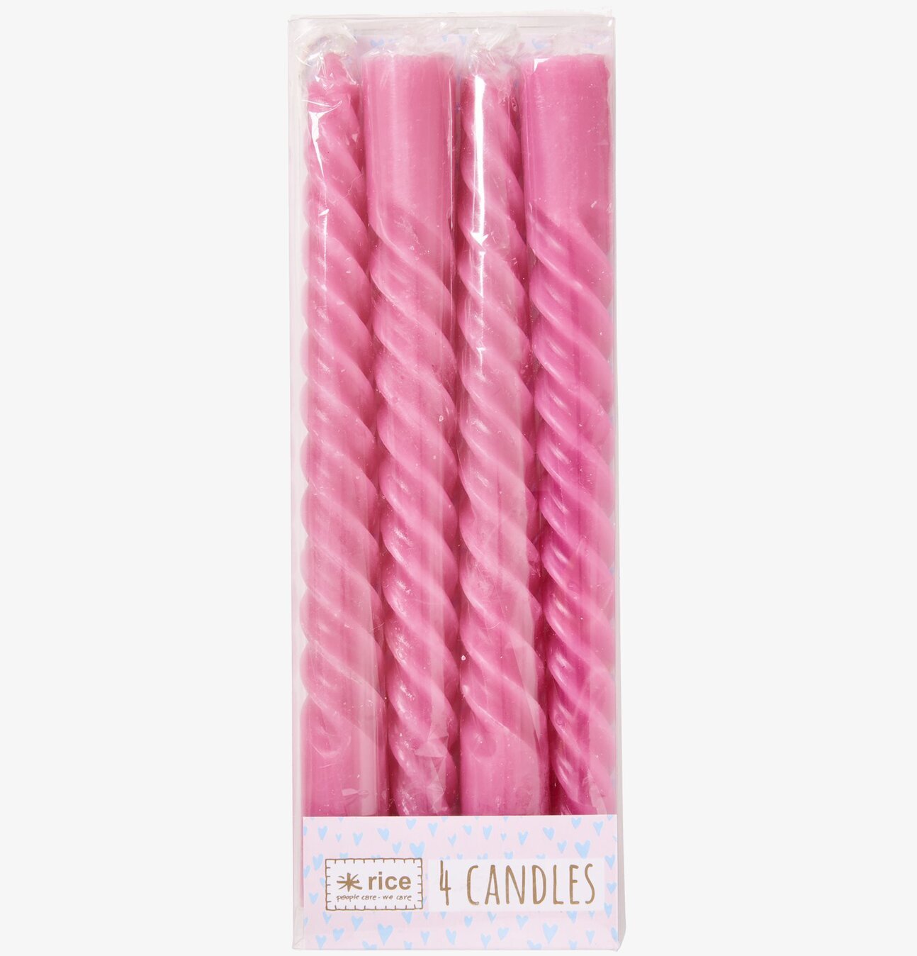 Stearinljus Twist Soft Purple från Rice i genomskinlig förpackning