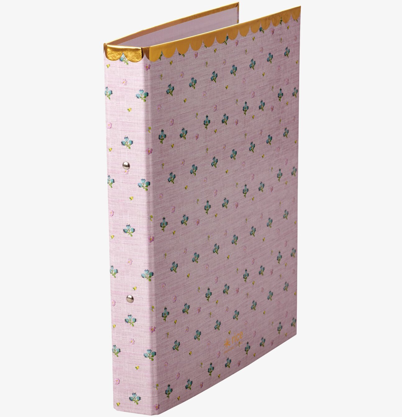 Pärm A4 Med 2 Ringar från Rice med rosa och blommigt omslag