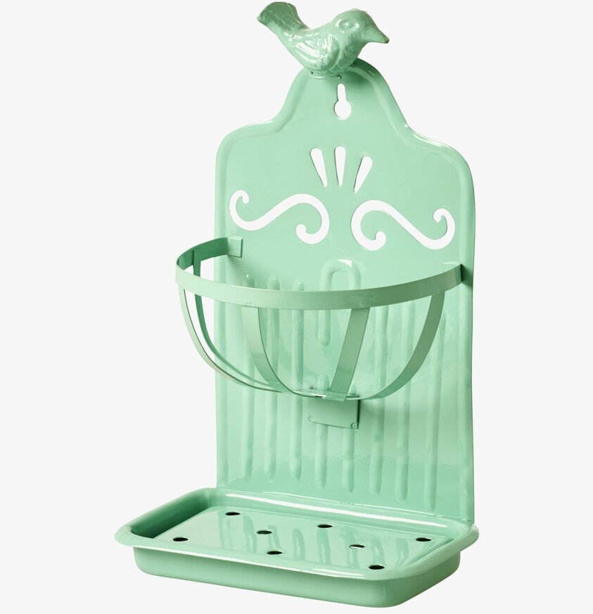 Diskborstshållare Mintgrön från Rice med dekorativ fågel