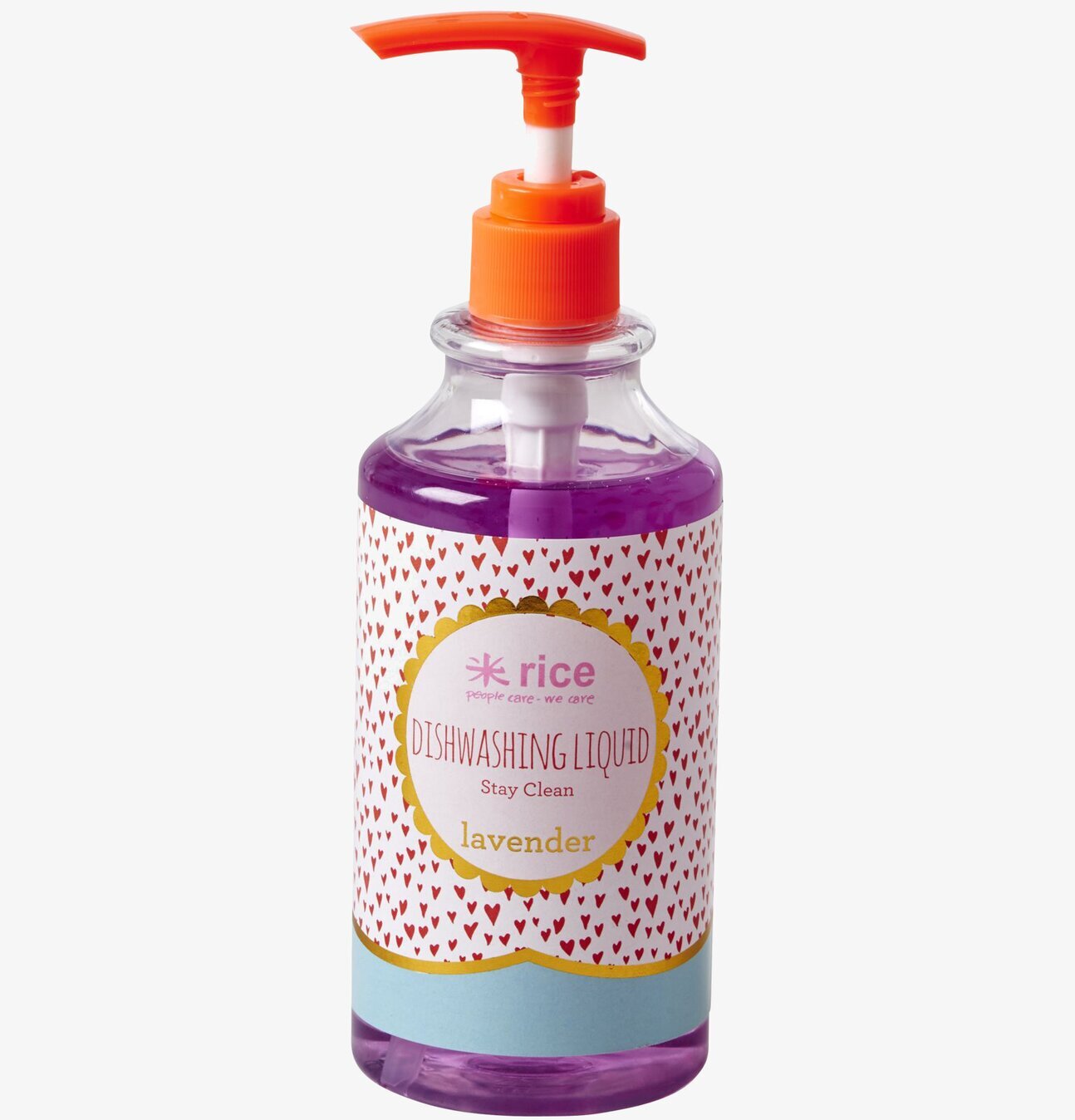 Diskmedel Lavendel från Rice med orange pump och hjärtmönster