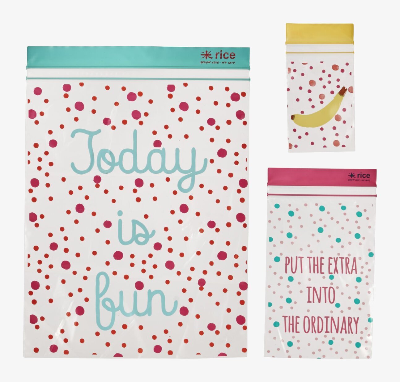 Plastpåsar Ziplock från Rice i färgglada mönster och motiv