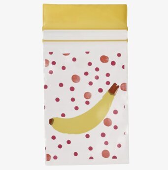 Plastpåsar Ziplock från Rice med färgglad design och banan