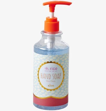 Handtvål Aloe från Rice i blå flaska med orange pumphuvud