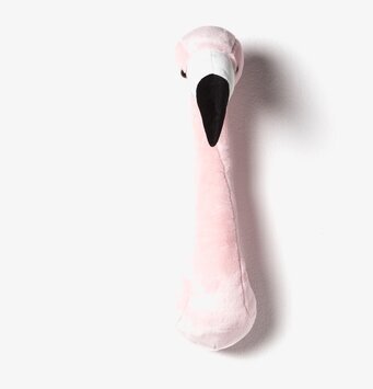 Djurhuvud Flamingo från Brigbys, rosa plyschväggdekoration