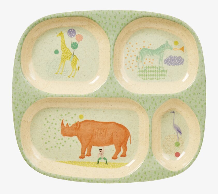 Barntallrik 4-Fack Animal Print från Rice med djurmotiv