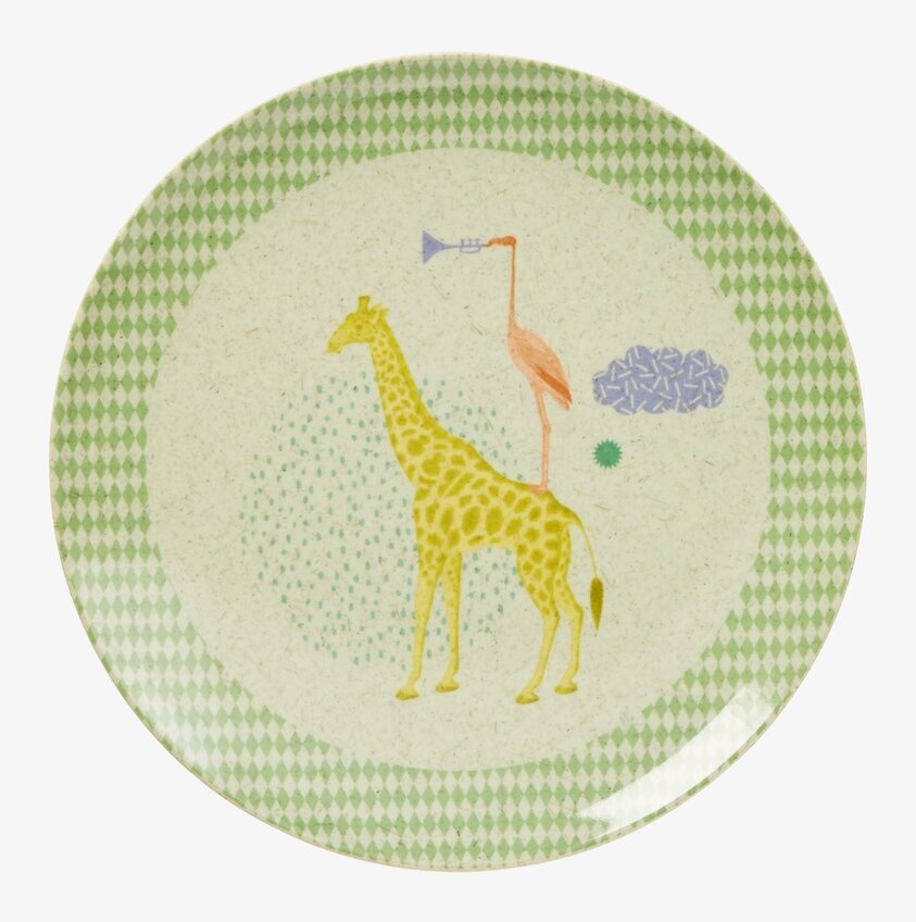 Barntallrik Animal Print från Rice med giraff och flamingo