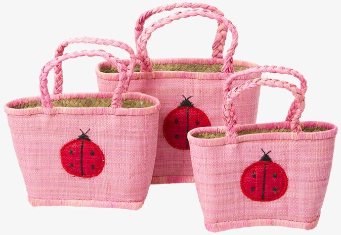 Shoppingväska Nyckelpiga L från Rice i rosa med broderi