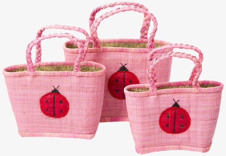 Shoppingväska Nyckelpiga S från Rice i rosa med broderi