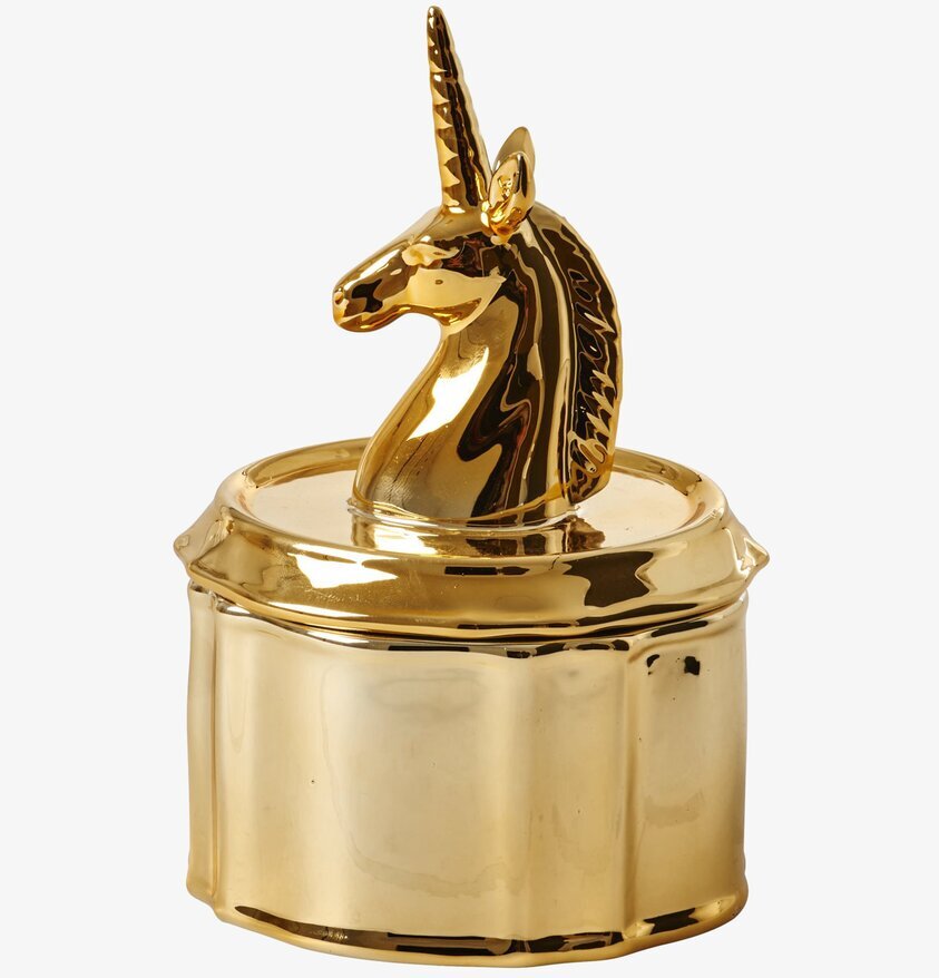 Porslinsask Enhörning från Rice med guldfärgad yta och lock