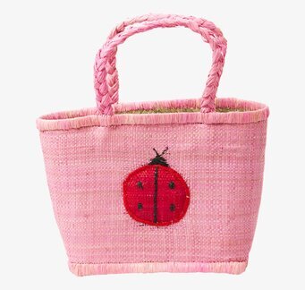 Shoppingväska Nyckelpiga M från Rice i rosa med broderi