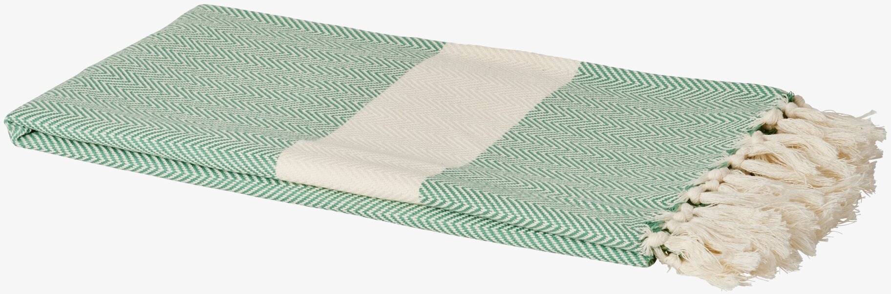 Hamam Handduk Grön från Rice med sicksack-mönster och fransar