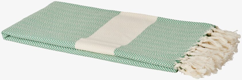 Hamam Handduk Grön från Rice med sicksack-mönster och fransar