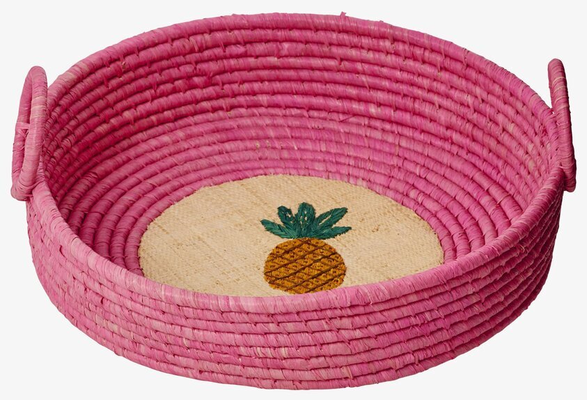 Rund Brödkorg Ananas från Rice med rosa flätad rotting