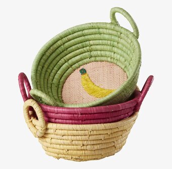 Liten Raffiakorg från Rice i grönt, rosa och beige