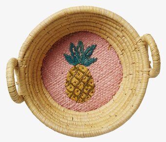 Liten Raffiakorg från Rice med broderad ananas på botten