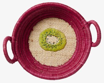 Liten Raffiakorg från Rice med rosa kant och kiwi-motiv