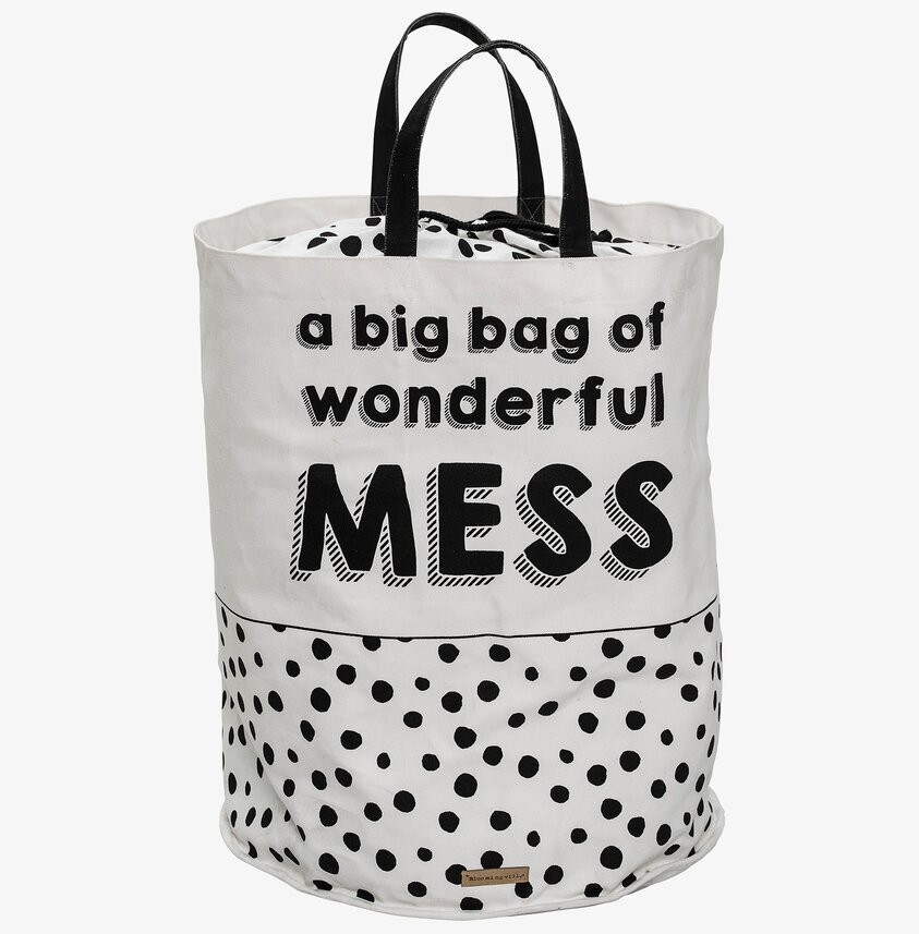 Förvaringspåse Vit/svart från Bloomingville med text