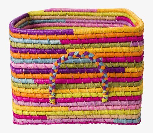 Raffiakorg Multi från Rice med färgglada ränder och handtag