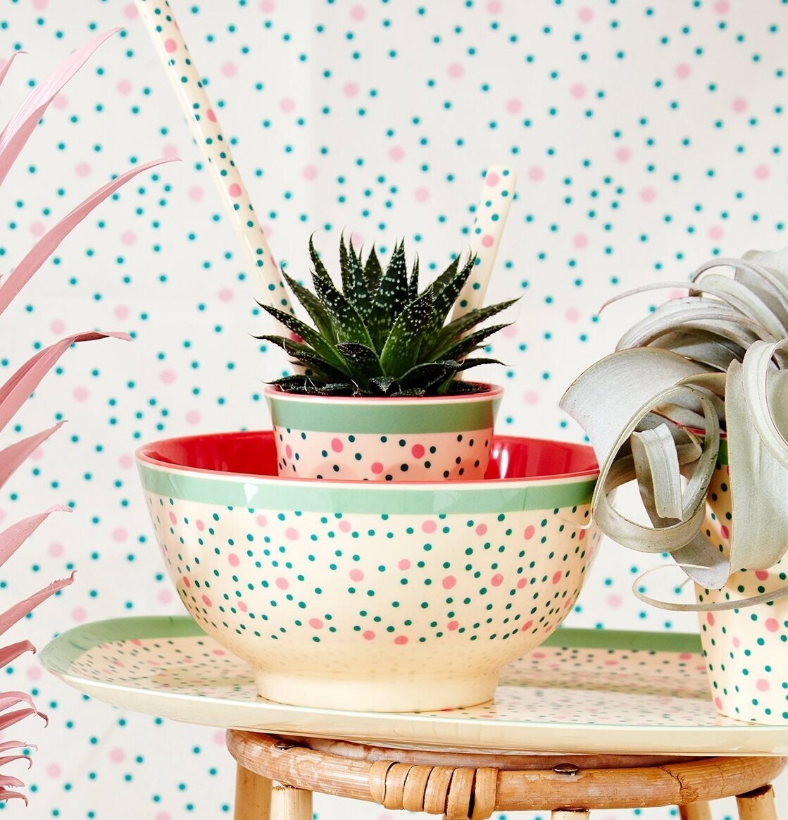 Skål Connecting Dots Print från Rice med färgglada prickar