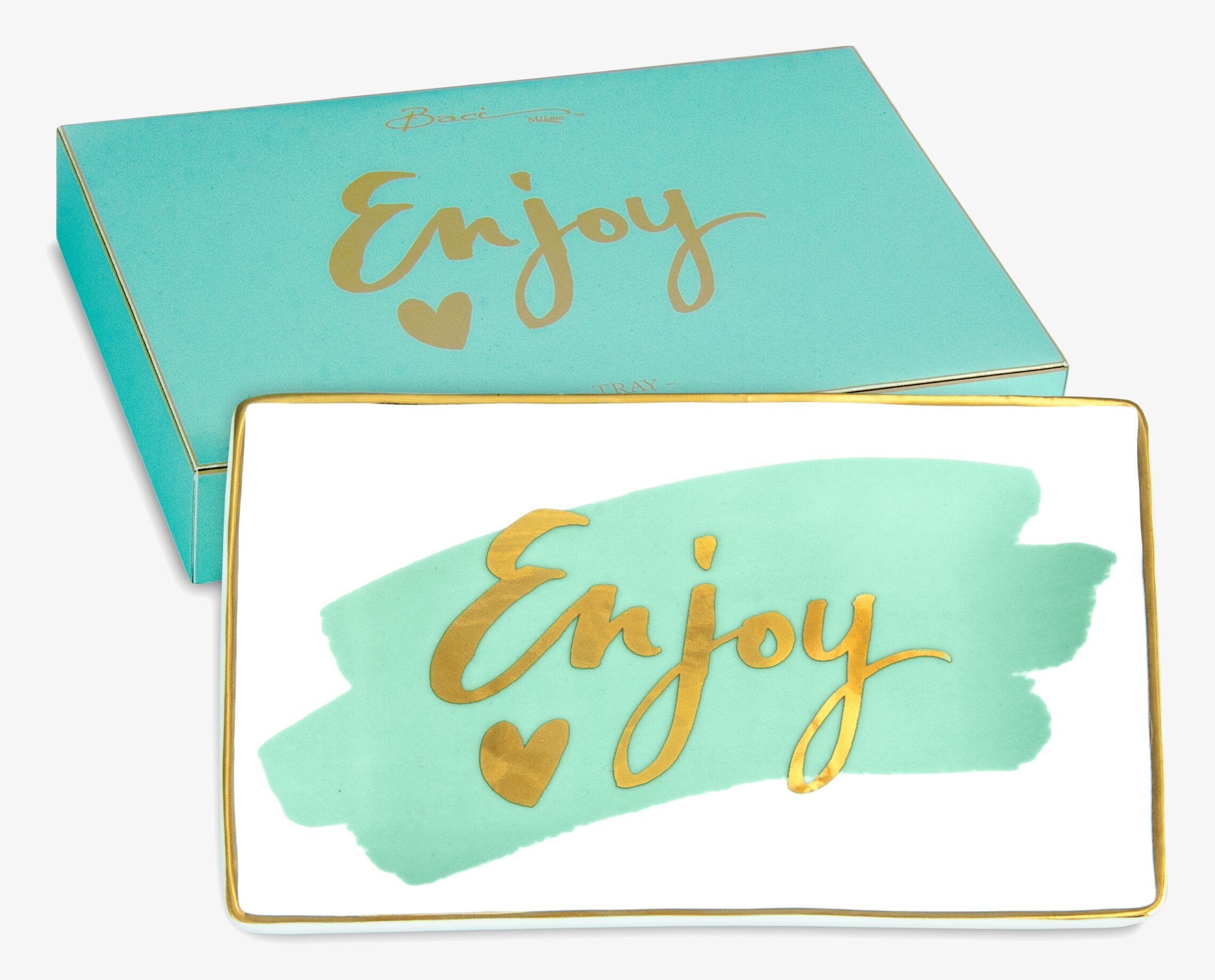 Porslinsfat - Enjoy från BOXinBAG med mintgrön och guld design