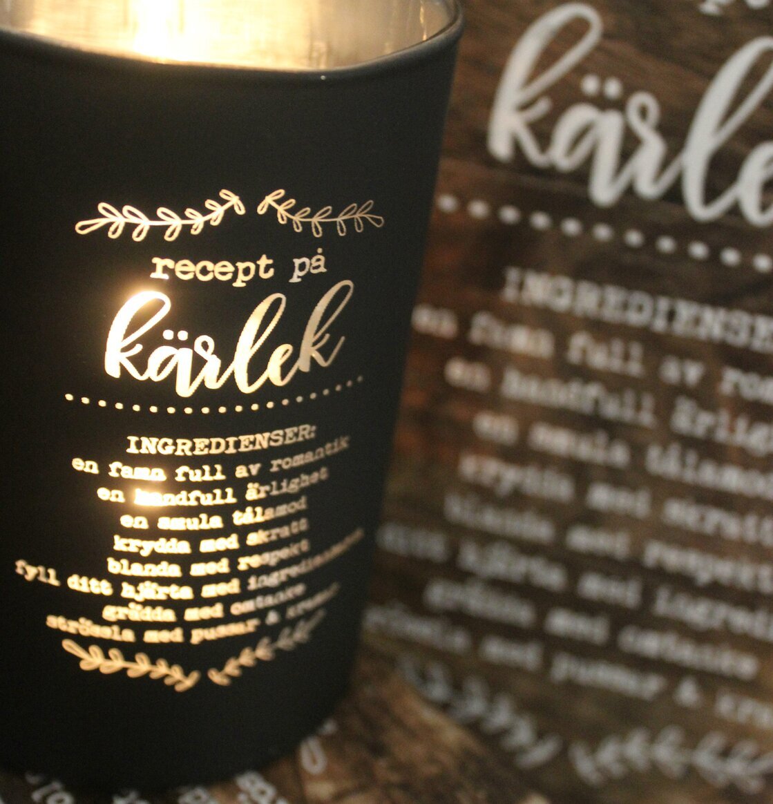 Kärlek - Majas Cottage ljuslykta med recept på kärlek-text