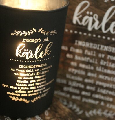 Kärlek - Majas Cottage ljuslykta med recept på kärlek-text