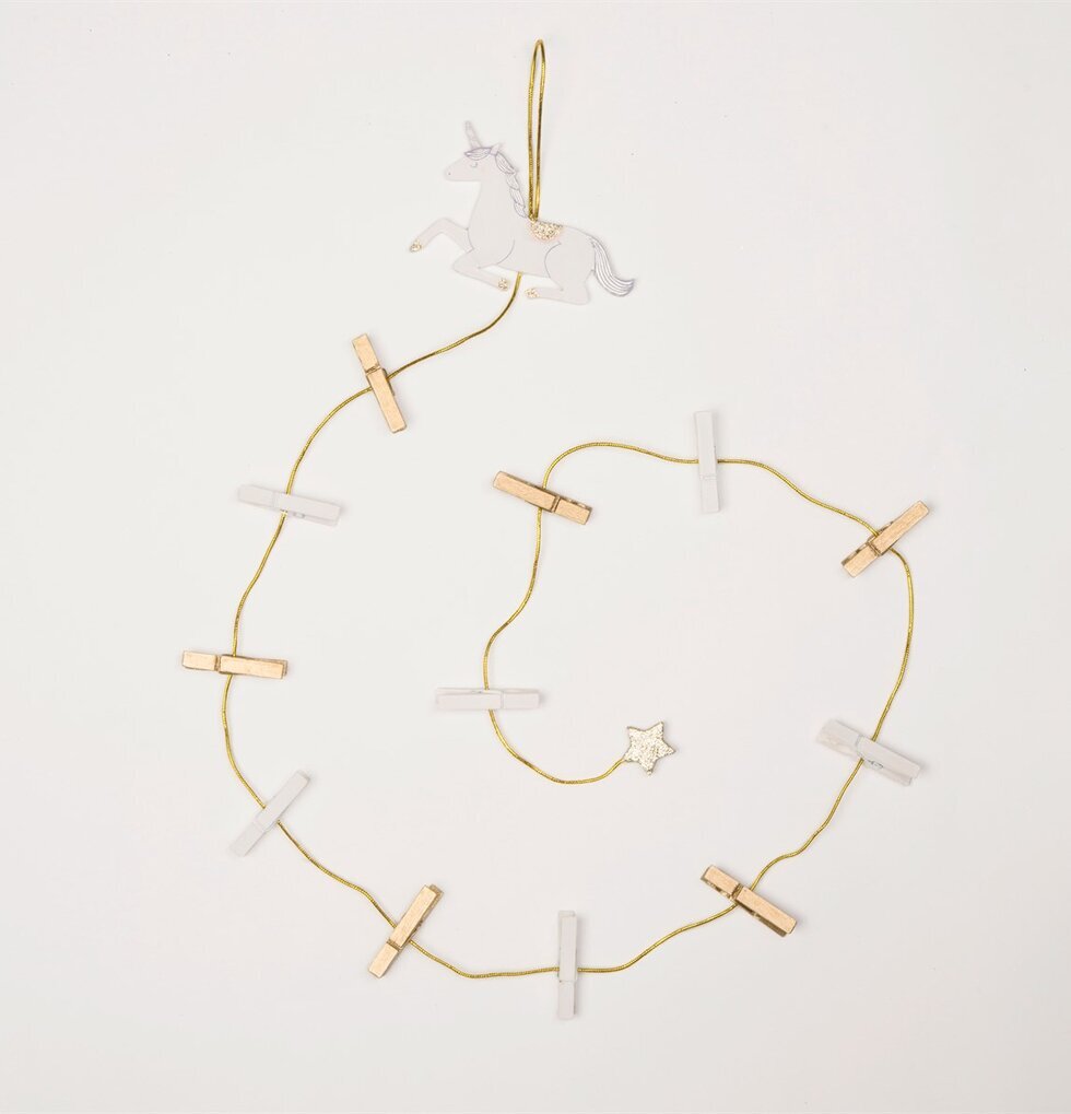 Korthållare Enhörning från Sass & Belle med guldtråd och klädnypor