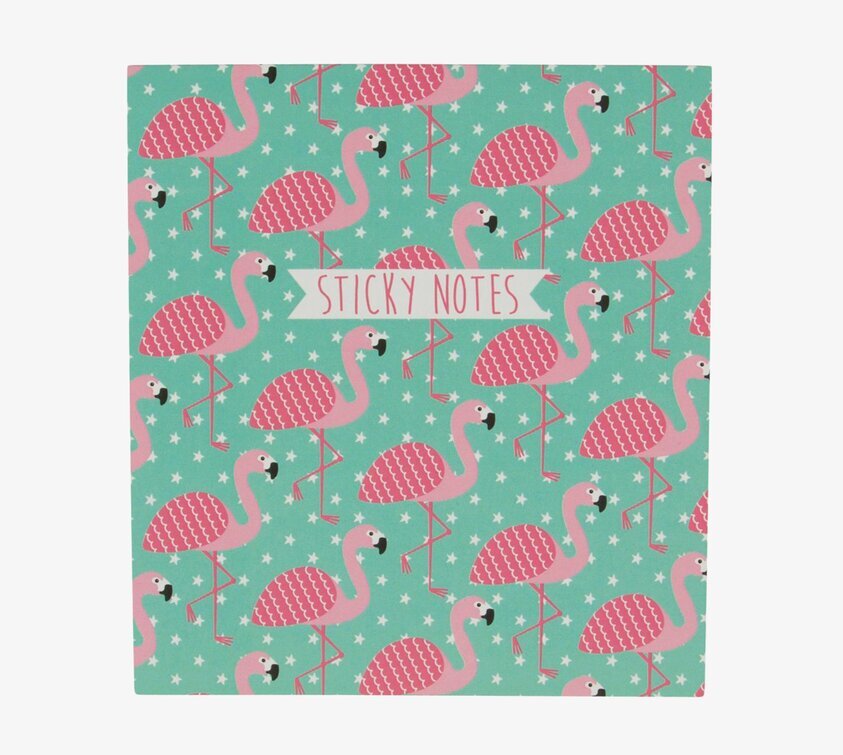 Flamingo Sticky Note från Sass & Belle med turkos bakgrund