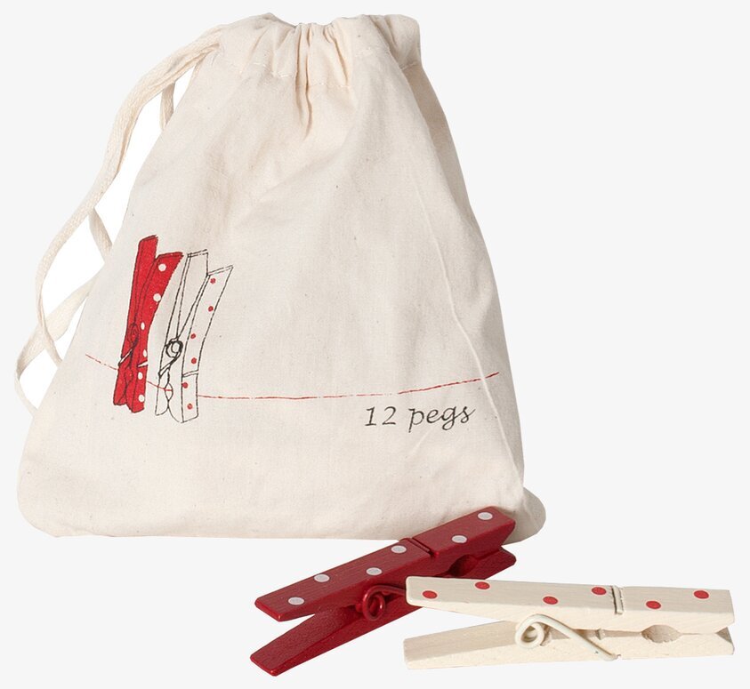 Klädnypor från Maileg i trä med röda och vita prickar