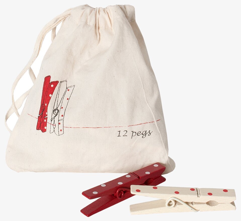 Klädnypor från Maileg i trä med röda och vita prickar