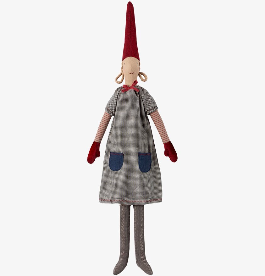 Medium Pixy Marie från Maileg i röd luva och rutigt klänning