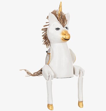 Sittande Enhörning Trä från Different Design i vit och guld