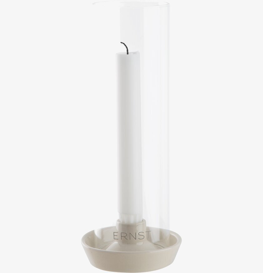 Ljusstake Stengods Med Glas Vit från Ernst i stilren design