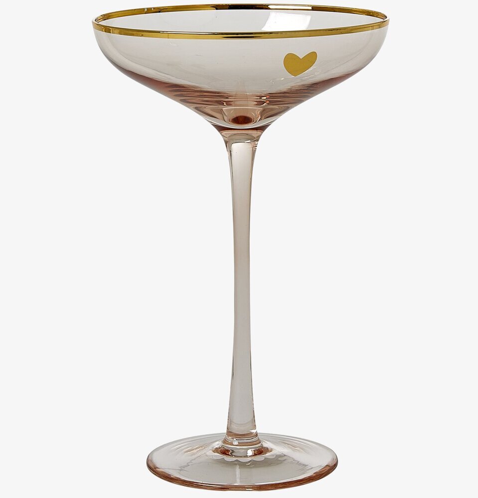 Champagne Coupe Glas från Rice med guldkant och hjärtdetalj