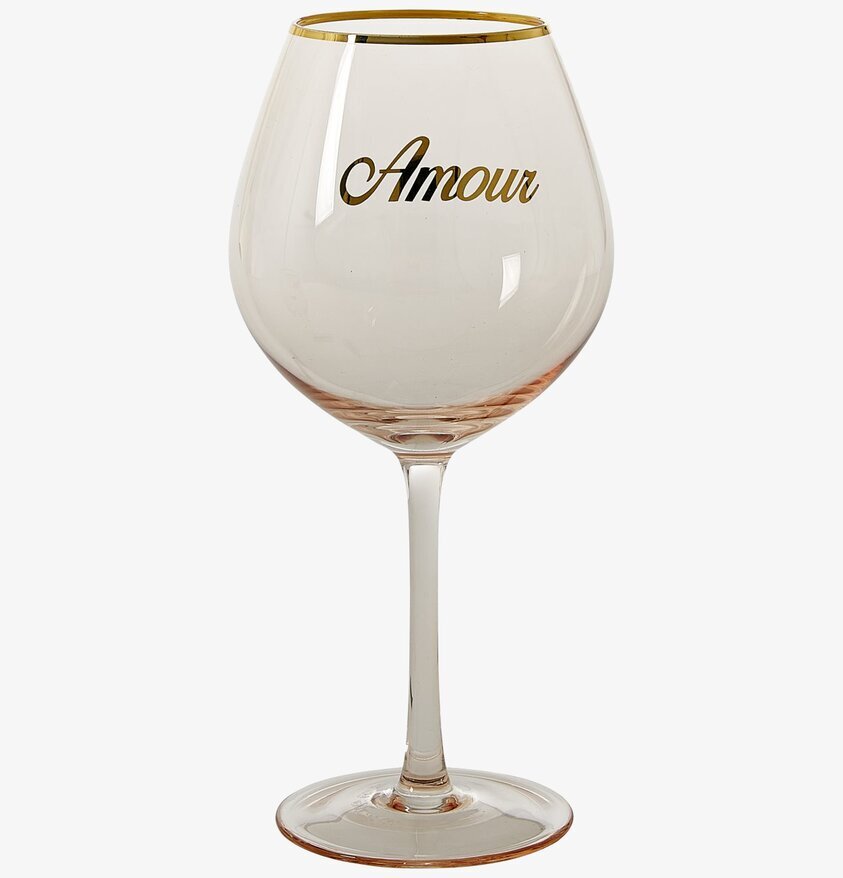 Vinglas Soft Pink från Rice med rosa toning och gulddetaljer