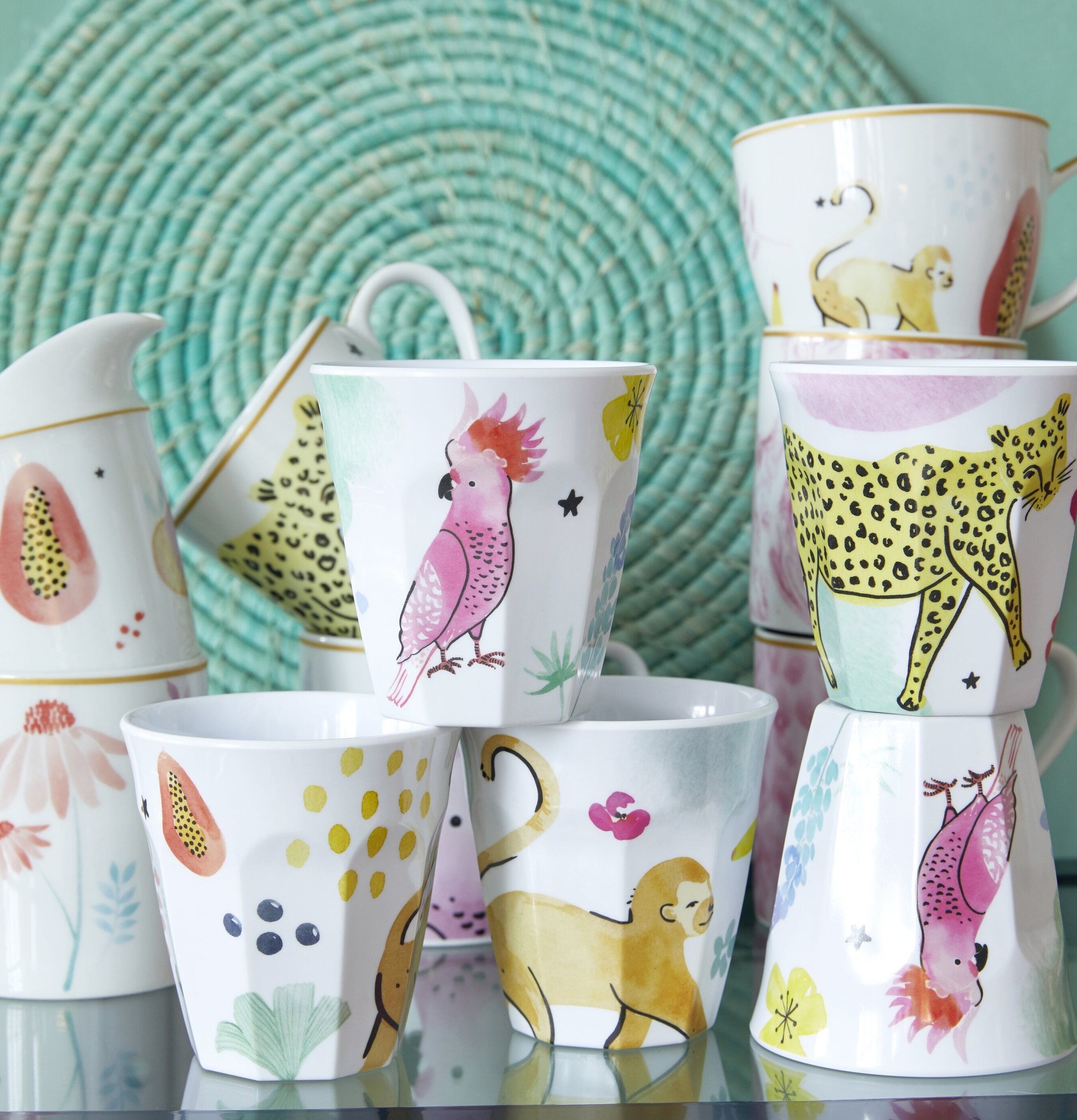 Mugg Monkey Print från Rice med färgglada djurmotiv