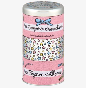 Bild av stilfull och färgglad plåtburk för smycken