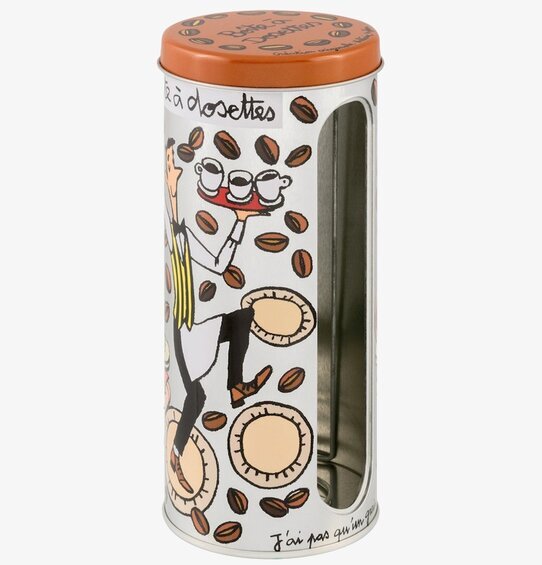Plåtburk Kaffedosetter från Derriére la porte med servitör
