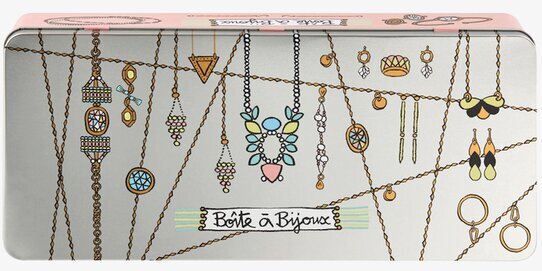 Plåtburk Bijouterier från Derriére la porte med smyckesmotiv