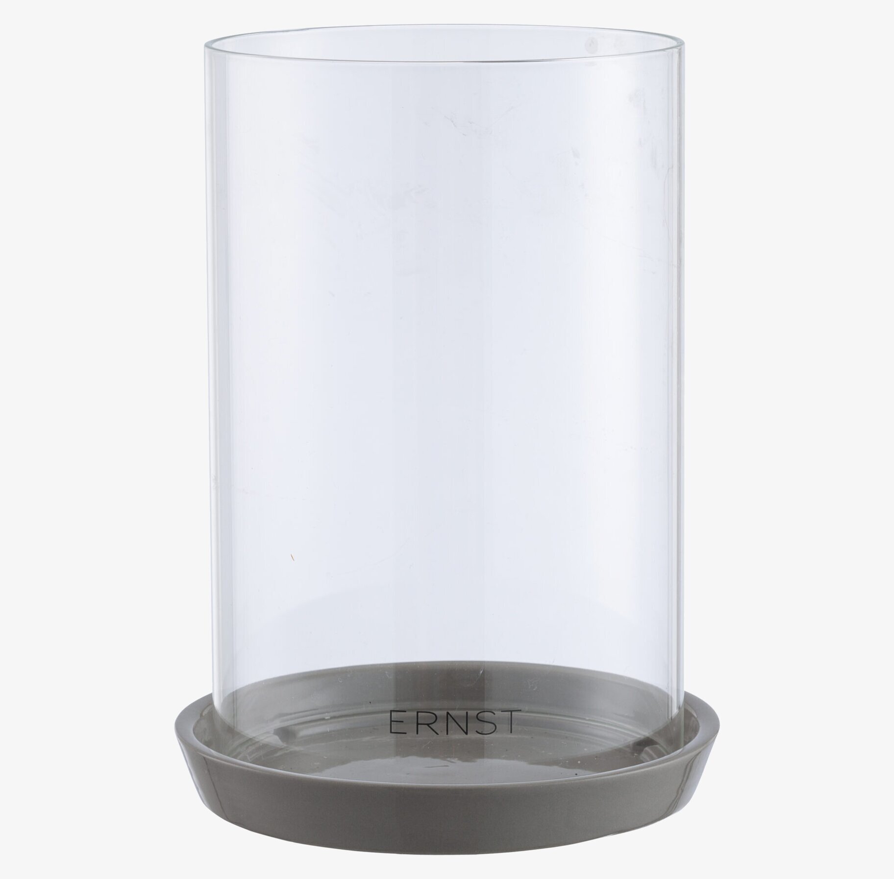 Ljuslykta Pigg Grå från Ernst med glasbehållare och grå bas